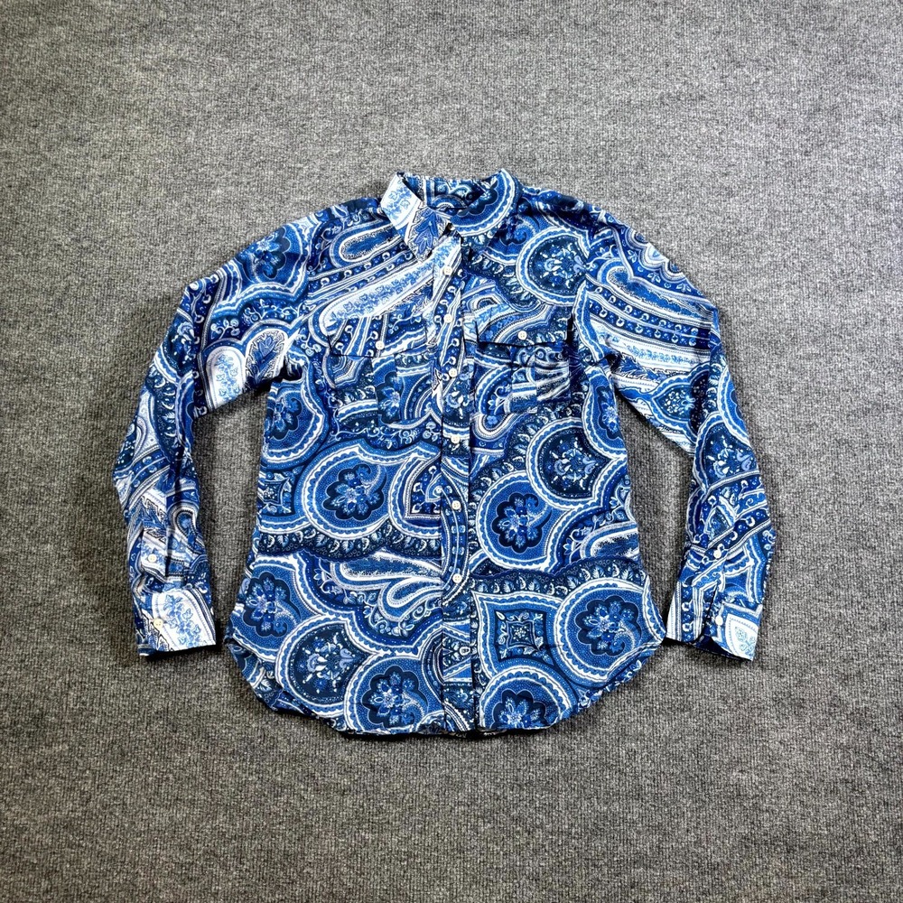 Lauren Ralph Lauren Blue Paisley Button Up Shirt Womens PS Small Petite Bandana